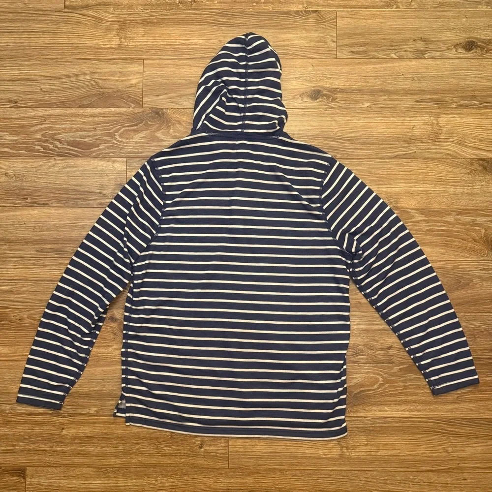 J Crew Blue and White Striped Henley Hooded Pullover Mens Large EUC